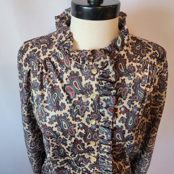 Vintage 1970s Paisley Print Drop Elastic Waist Ruffle Pleated Shirt Dress, Sz 14 - Picture 8 of 15